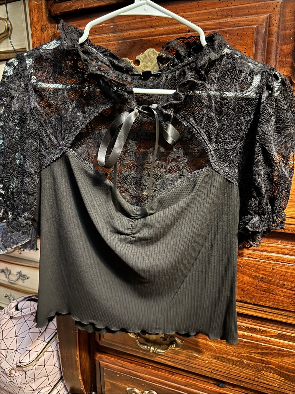 Dolls Kill Widow Black Lace Tie Top - Picture 2 of 8